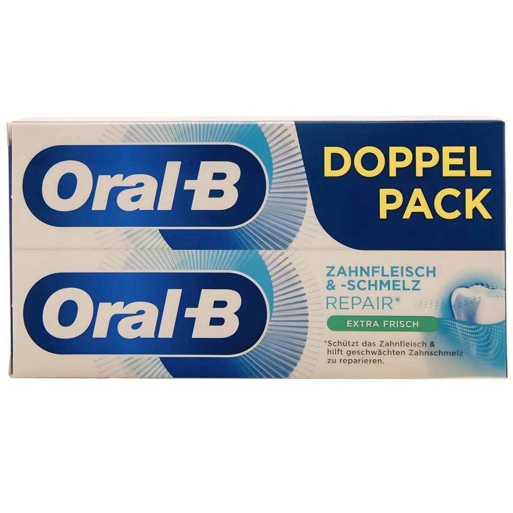 خمیر دندان اورال بی مدل ترمیم کننده مینای دندان DOPPLE-PACK حجم 75 میلی لیتر بسته 2 عددی